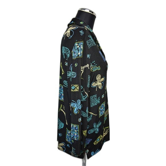 Coldwater Creek Black Print Stretchy Travel Knit Button Front Top-Women's S - Picture 3 of 7